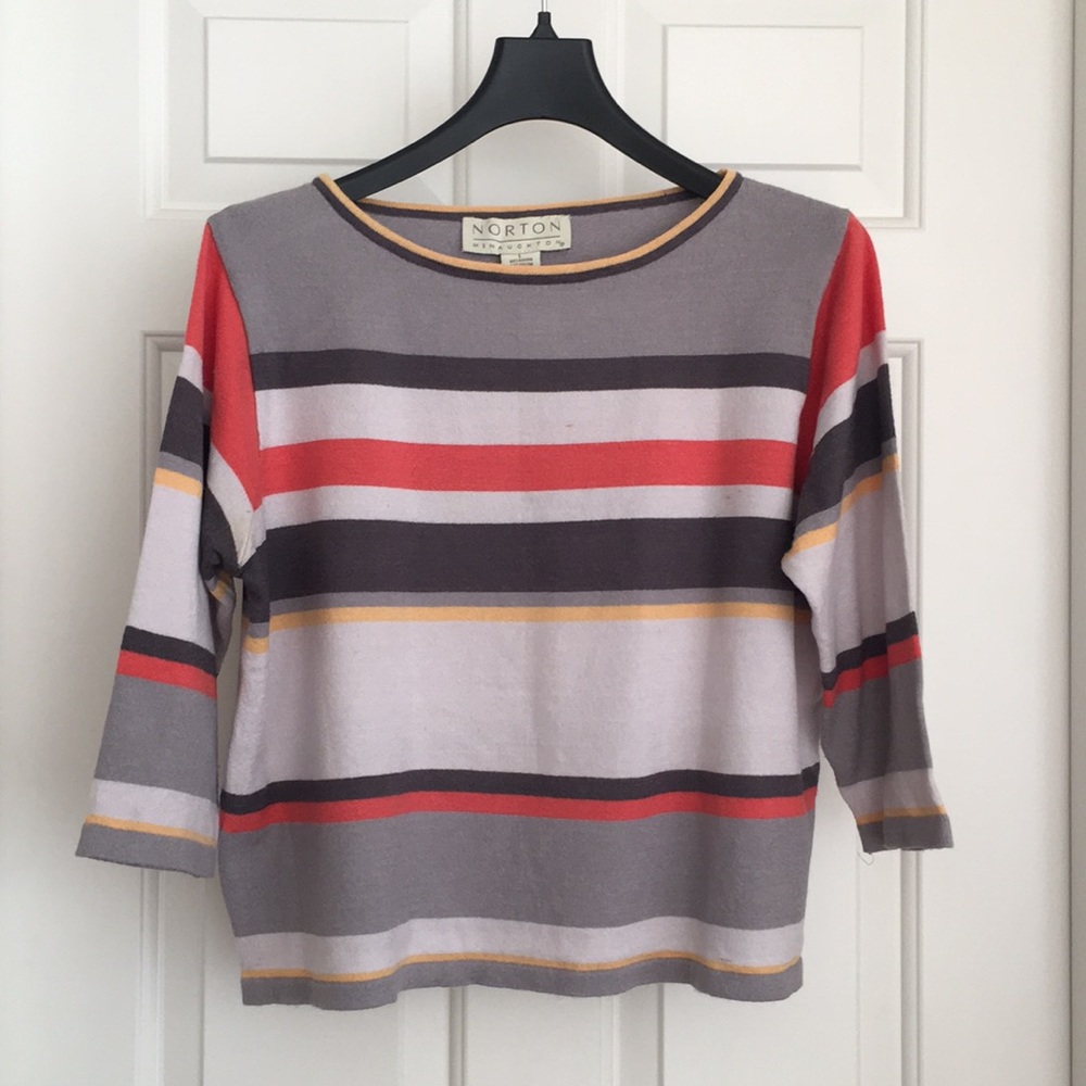 Norton Striped Tee Large 3/4 Sleeves Orange White Black